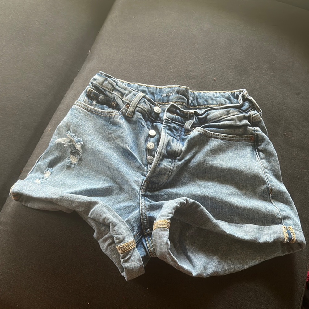 Old Navy Distressed High Waist Button-Up Jean Shorts Light Wash
